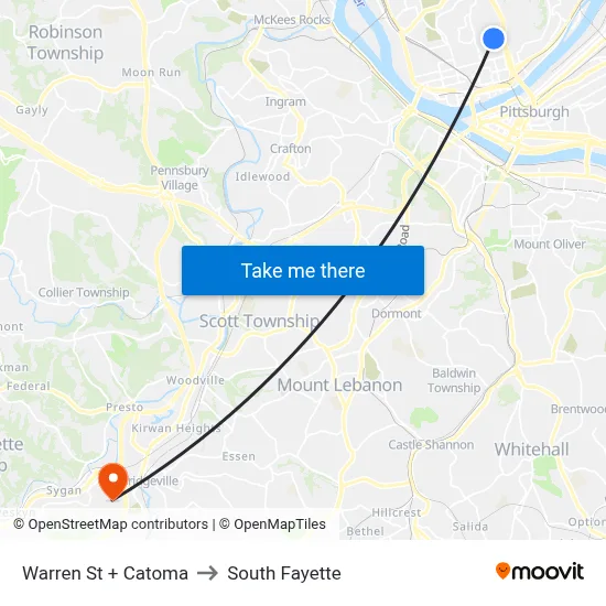 Warren St + Catoma to South Fayette map