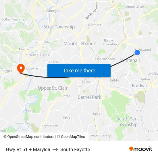 Hwy Rt 51 + Marylea to South Fayette map