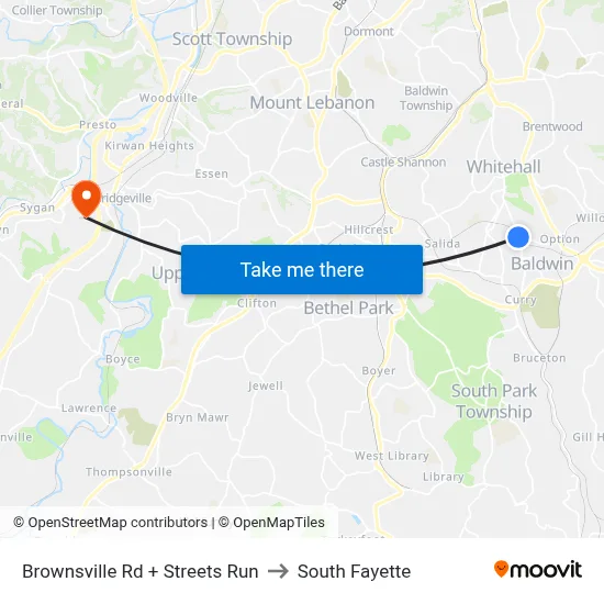 Brownsville Rd + Streets Run to South Fayette map