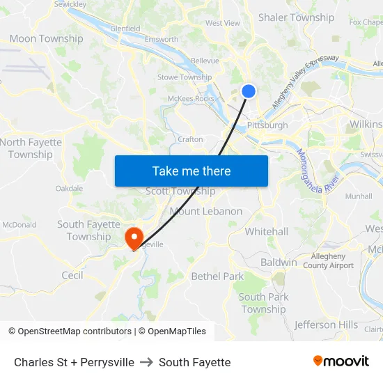 Charles St + Perrysville to South Fayette map