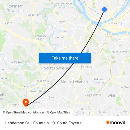 Henderson St + Fountain to South Fayette map