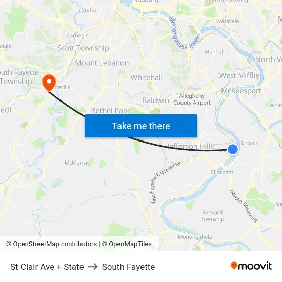 St Clair Ave + State to South Fayette map