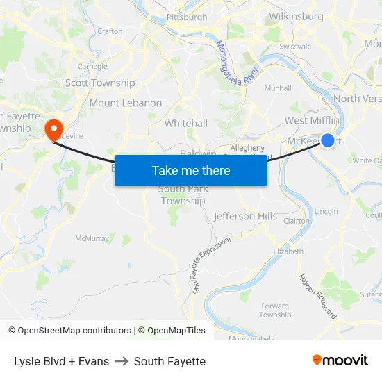 Lysle Blvd + Evans to South Fayette map