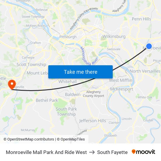 Monroeville Mall Park And Ride West to South Fayette map