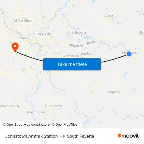 Johnstown Amtrak Station to South Fayette map