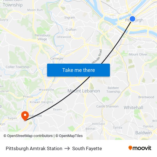 Pittsburgh Amtrak Station to South Fayette map