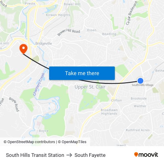 South Hills Transit Station to South Fayette map