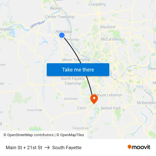 Main St + 21st St to South Fayette map