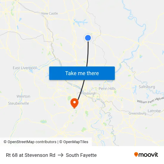 Rt 68 at Stevenson Rd to South Fayette map