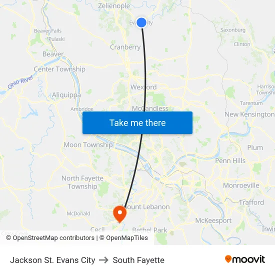 Jackson St. Evans City to South Fayette map