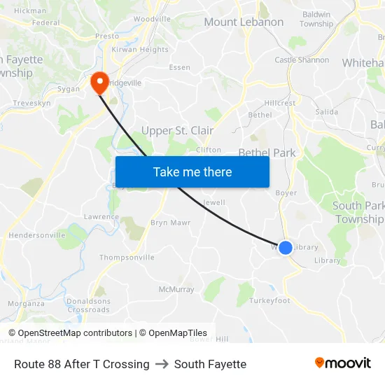 Route 88 After T Crossing to South Fayette map