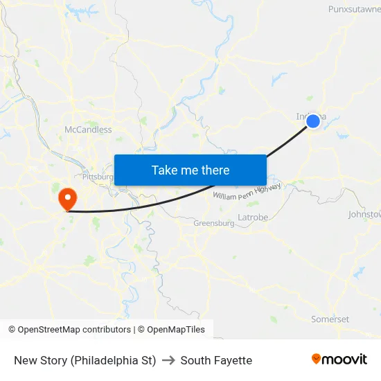 New Story (Philadelphia St) to South Fayette map