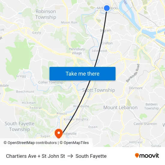 Chartiers Ave + St John St to South Fayette map
