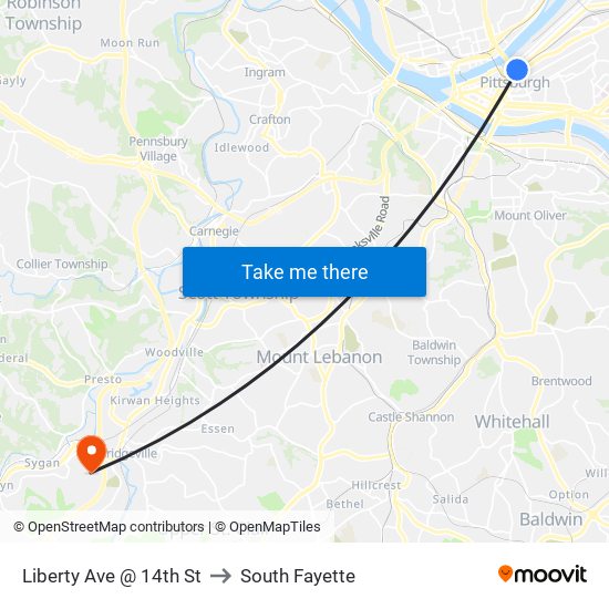 Liberty Ave @ 14th St to South Fayette map