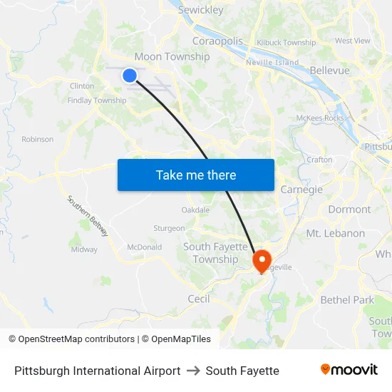 Pittsburgh International Airport to South Fayette map