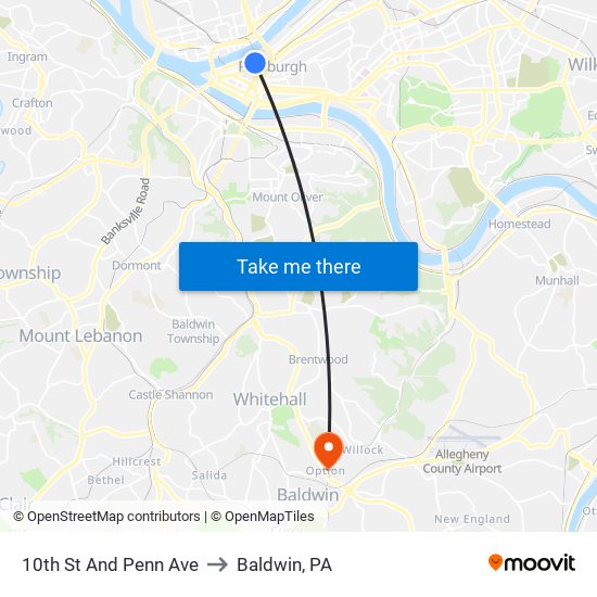 10th St And Penn Ave to Baldwin, PA map