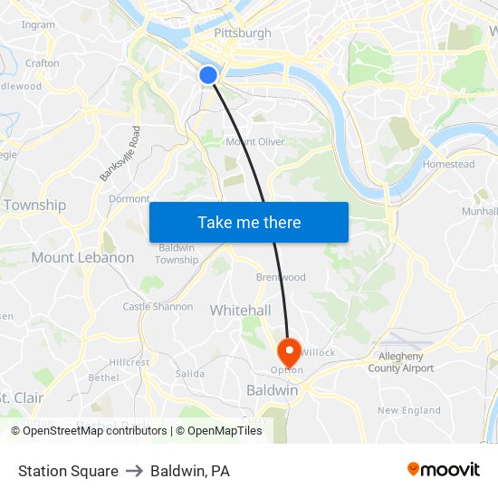 Station Square to Baldwin, PA map