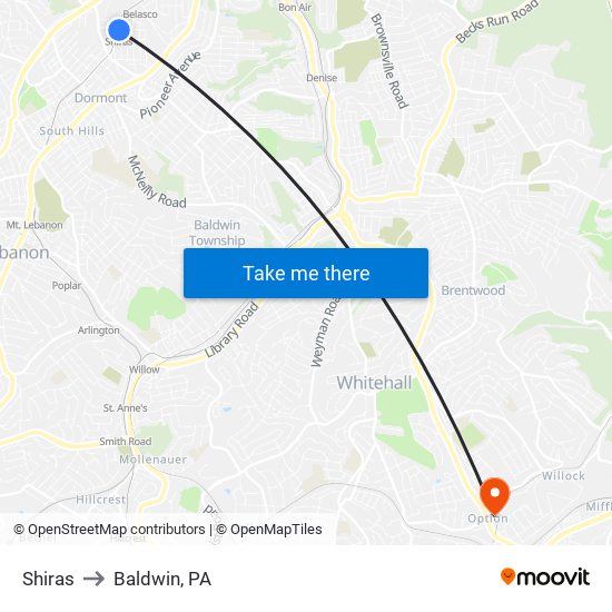 Shiras to Baldwin, PA map