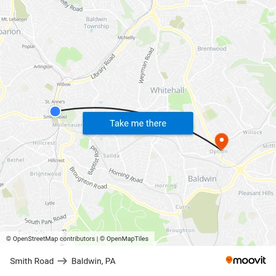 Smith Road to Baldwin, PA map
