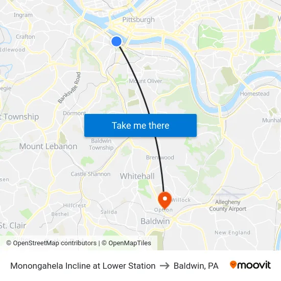 Monongahela Incline at Lower Station to Baldwin, PA map