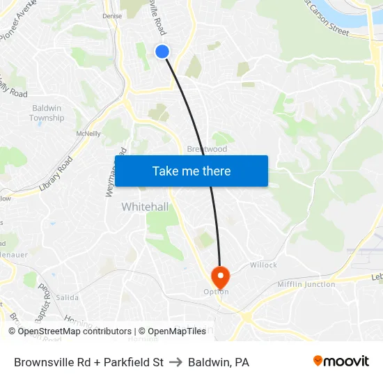 Brownsville Rd + Parkfield St to Baldwin, PA map
