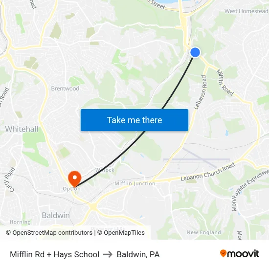 Mifflin Rd + Hays School to Baldwin, PA map