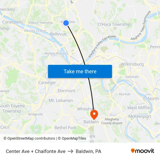 Center Ave + Chalfonte Ave to Baldwin, PA map