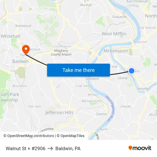Walnut St + #2906 to Baldwin, PA map