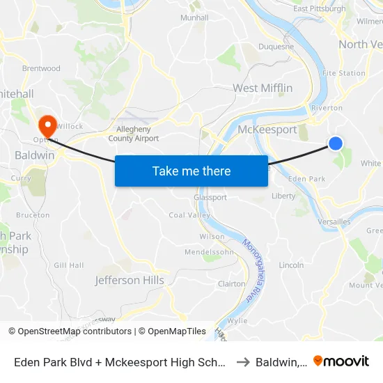 Eden Park Blvd + Mckeesport High School Drvwy to Baldwin, PA map