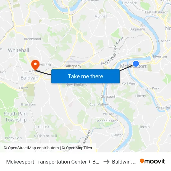 Mckeesport Transportation Center + Bay #4 to Baldwin, PA map