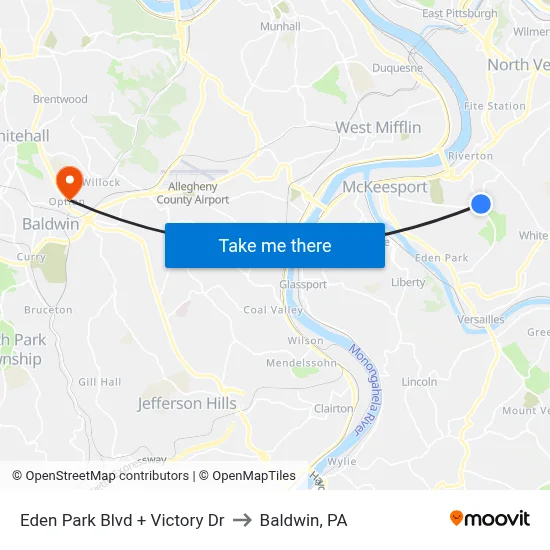 Eden Park Blvd + Victory Dr to Baldwin, PA map
