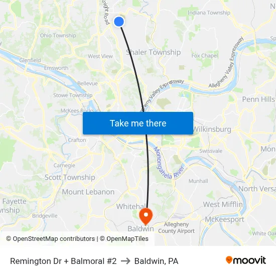 Remington Dr + Balmoral #2 to Baldwin, PA map