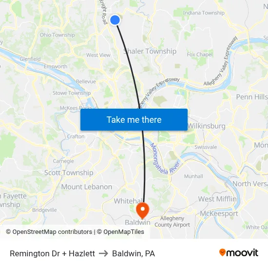 Remington Dr + Hazlett to Baldwin, PA map