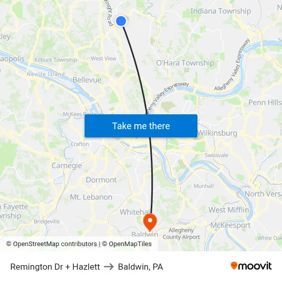 Remington Dr + Hazlett to Baldwin, PA map