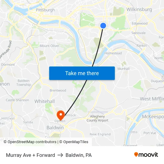 Murray Ave + Forward to Baldwin, PA map