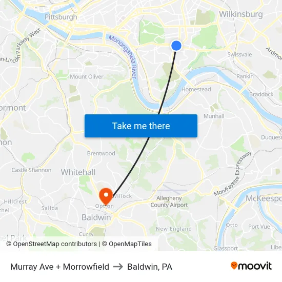 Murray Ave + Morrowfield to Baldwin, PA map