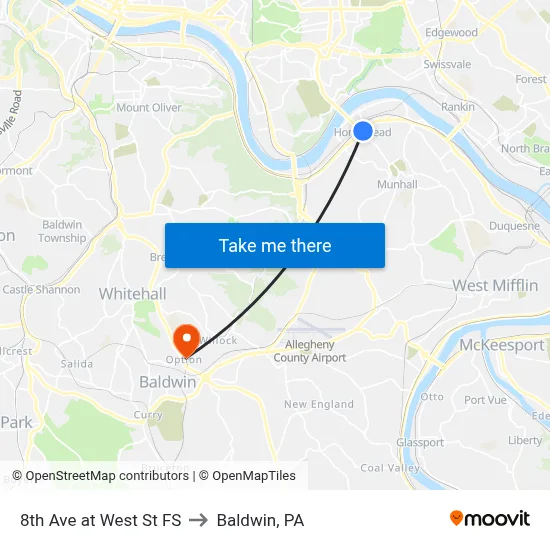 8th Ave at West St FS to Baldwin, PA map