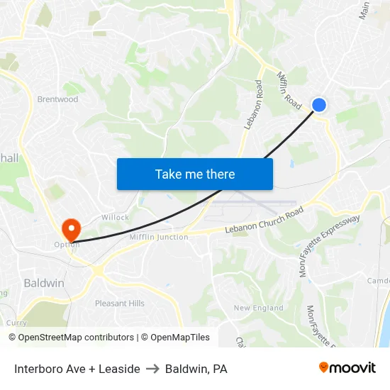Interboro Ave + Leaside to Baldwin, PA map