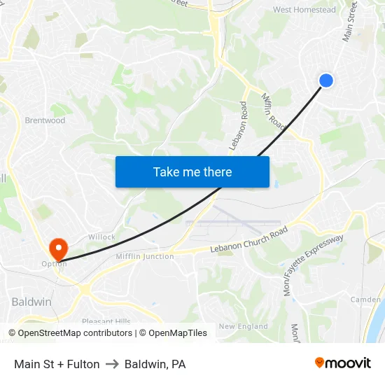 Main St + Fulton to Baldwin, PA map