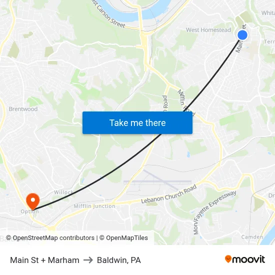 Main St + Marham to Baldwin, PA map