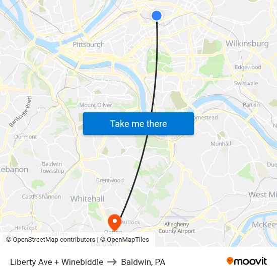 Liberty Ave + Winebiddle to Baldwin, PA map