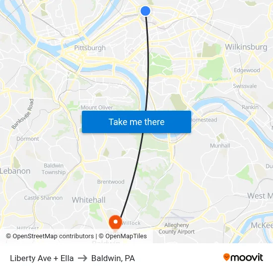 Liberty Ave + Ella to Baldwin, PA map