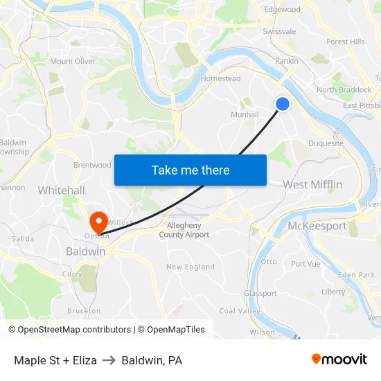 Maple St + Eliza to Baldwin, PA map