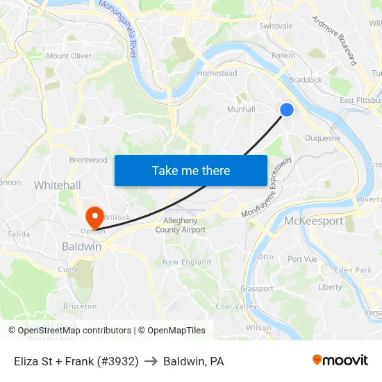 Eliza St + Frank (#3932) to Baldwin, PA map