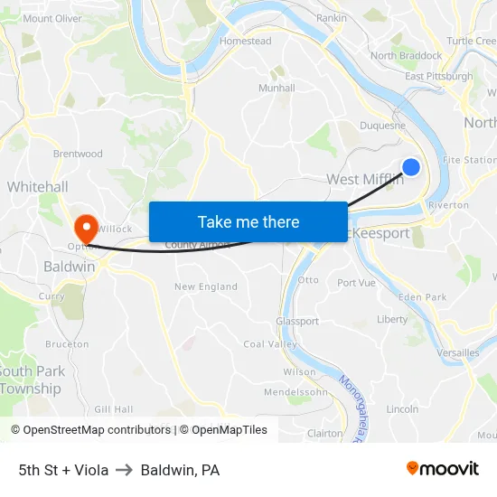 5th St + Viola to Baldwin, PA map