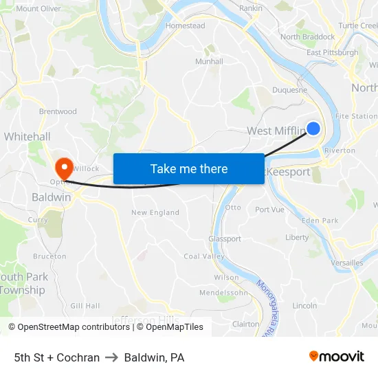 5th St + Cochran to Baldwin, PA map