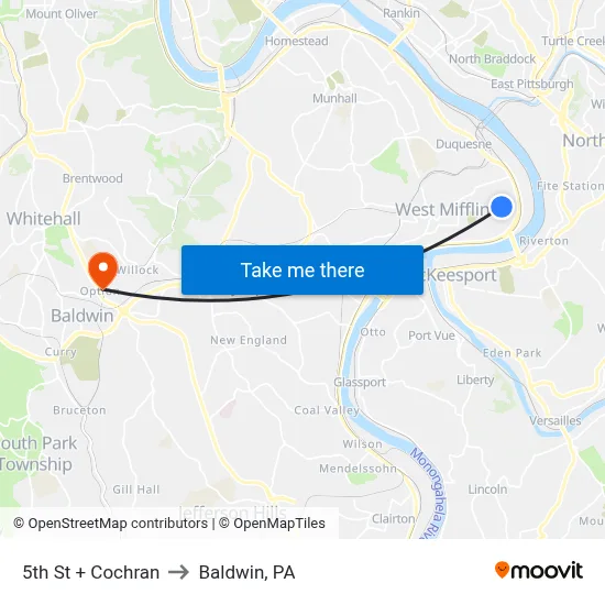 5th St + Cochran to Baldwin, PA map
