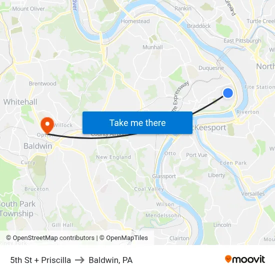 5th St + Priscilla to Baldwin, PA map