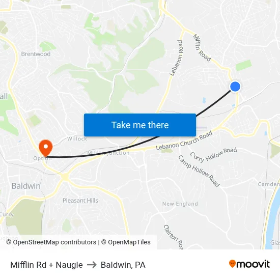 Mifflin Rd + Naugle to Baldwin, PA map