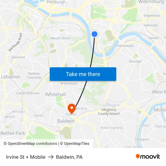 Irvine St + Mobile to Baldwin, PA map